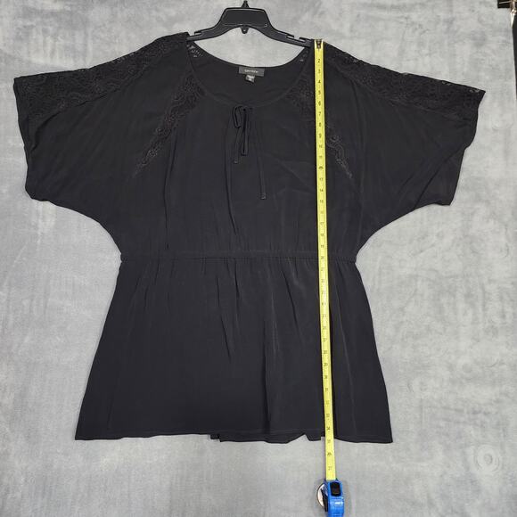 Karen Kane Peasant Long Blouse Black Lace Detail 3X Key‎ Hole Collar Boho - Picture 11 of 11